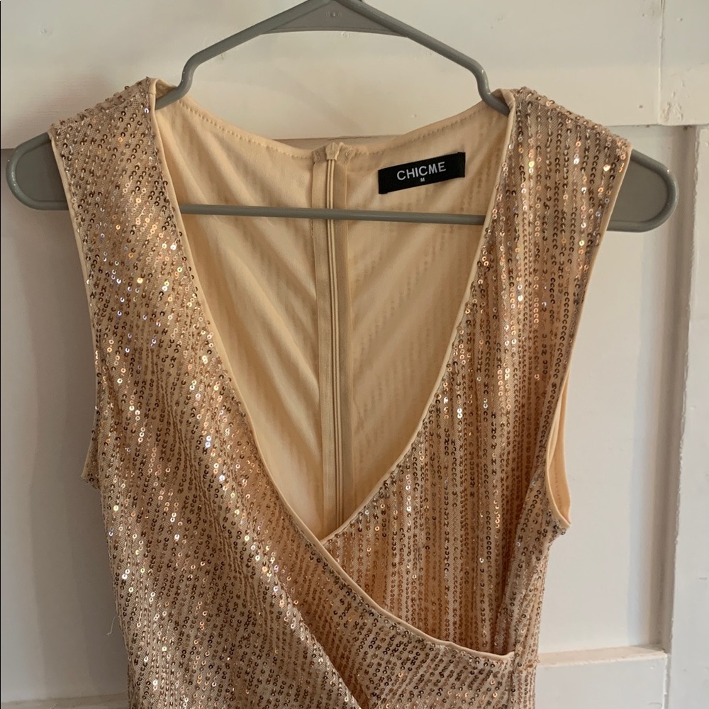 Rose Gold Fringe V-Neck Party Dress - Picture 3 of 3